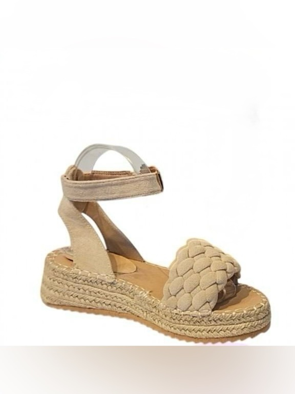 Women's Beige Braided Espadrille Ankle-Strap Sandal